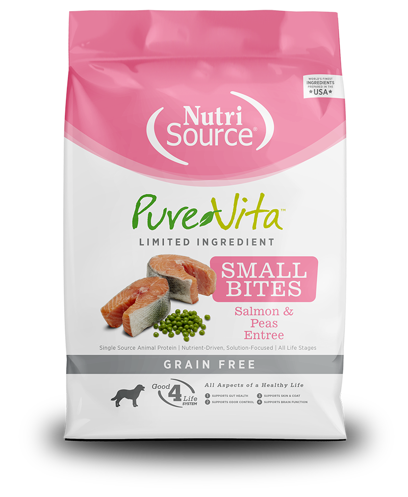 NUTRI SOURCE PureVita Small Bites Salmon &amp; Peas Entrée Grain Free Limited Ingredient Dry Dog Food 6.8kg