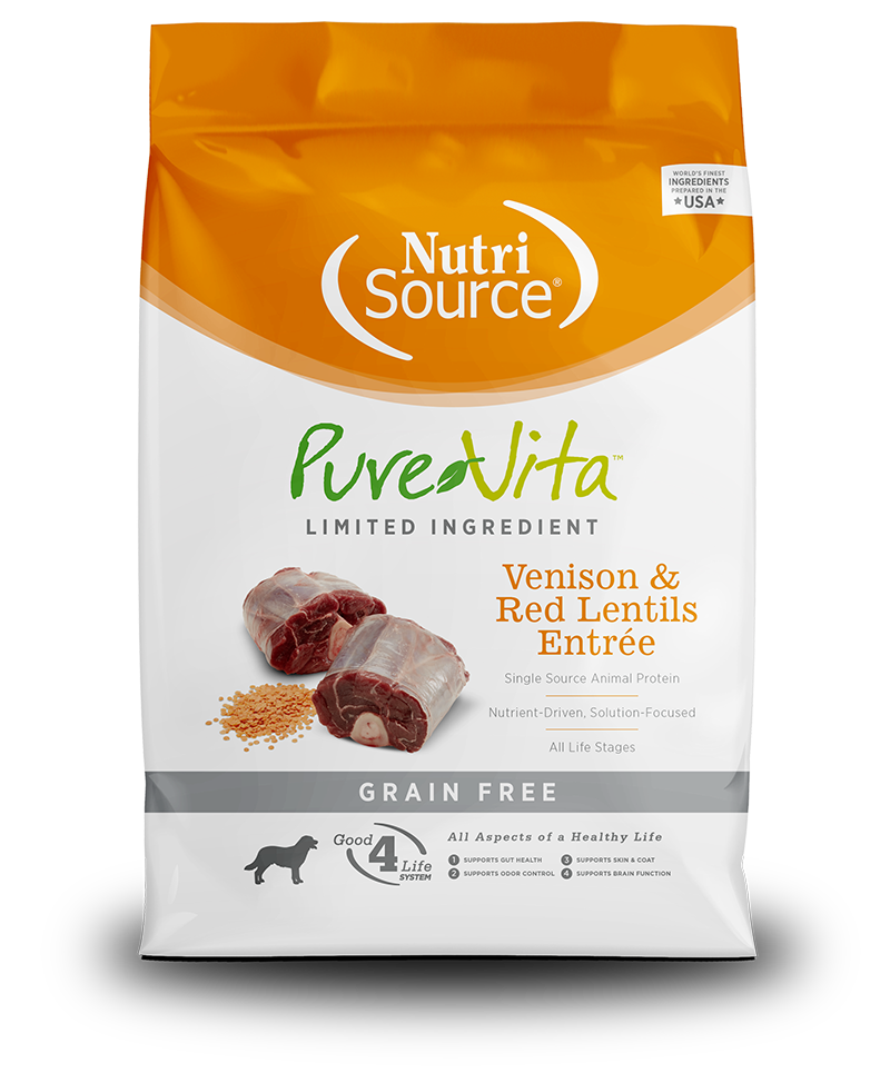 NUTRI SOURCE PureVita Venison &amp; Red Lentils Entrée Grain Free Limited Ingredient Dry Dog Food 11.33kg