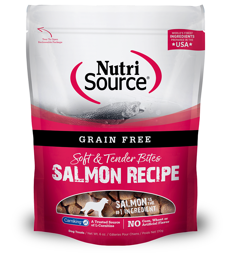 NUTRI SOURCE Soft &amp; Tender Bites Salmon Recipe Grain-Free Healthy Dog Treats 170g