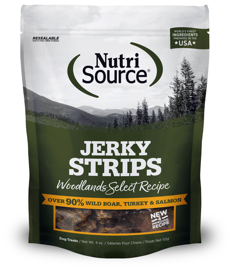 NUTRI SOURCE Jerky Strips Woodlands Select Recipe Healthy Dog Treats 113g