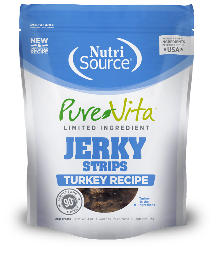 NUTRI SOURCE PUREVITA Jerky Strips Turkey Recipe Limited Ingredient Dog Treats 113g