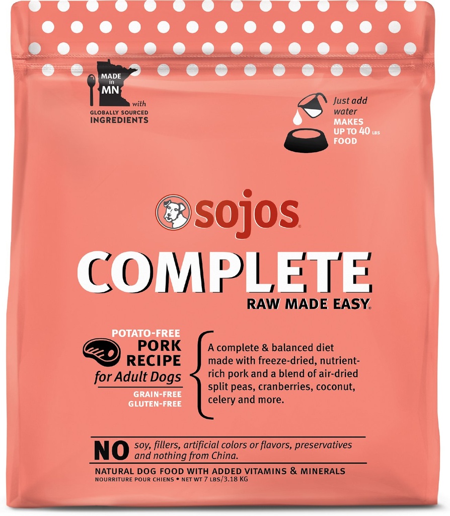 SOJOS Complete Pork Recipe Adult Grain-Free Freeze-Dried Dehydrated Dog Food 3.18kg