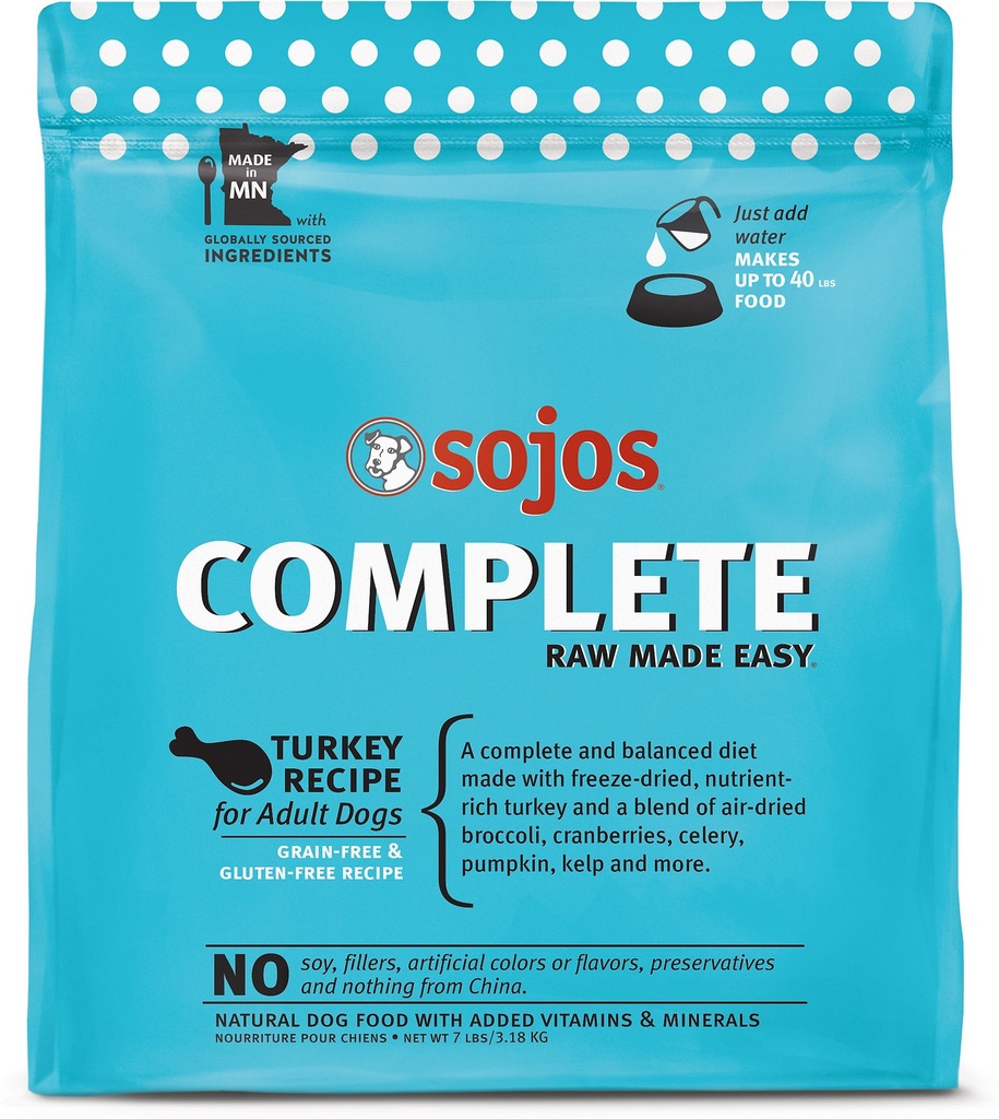 SOJOS Complete Turkey Recipe Adult Grain-Free Freeze-Dried Dehydrated Dog Food 3.18kg