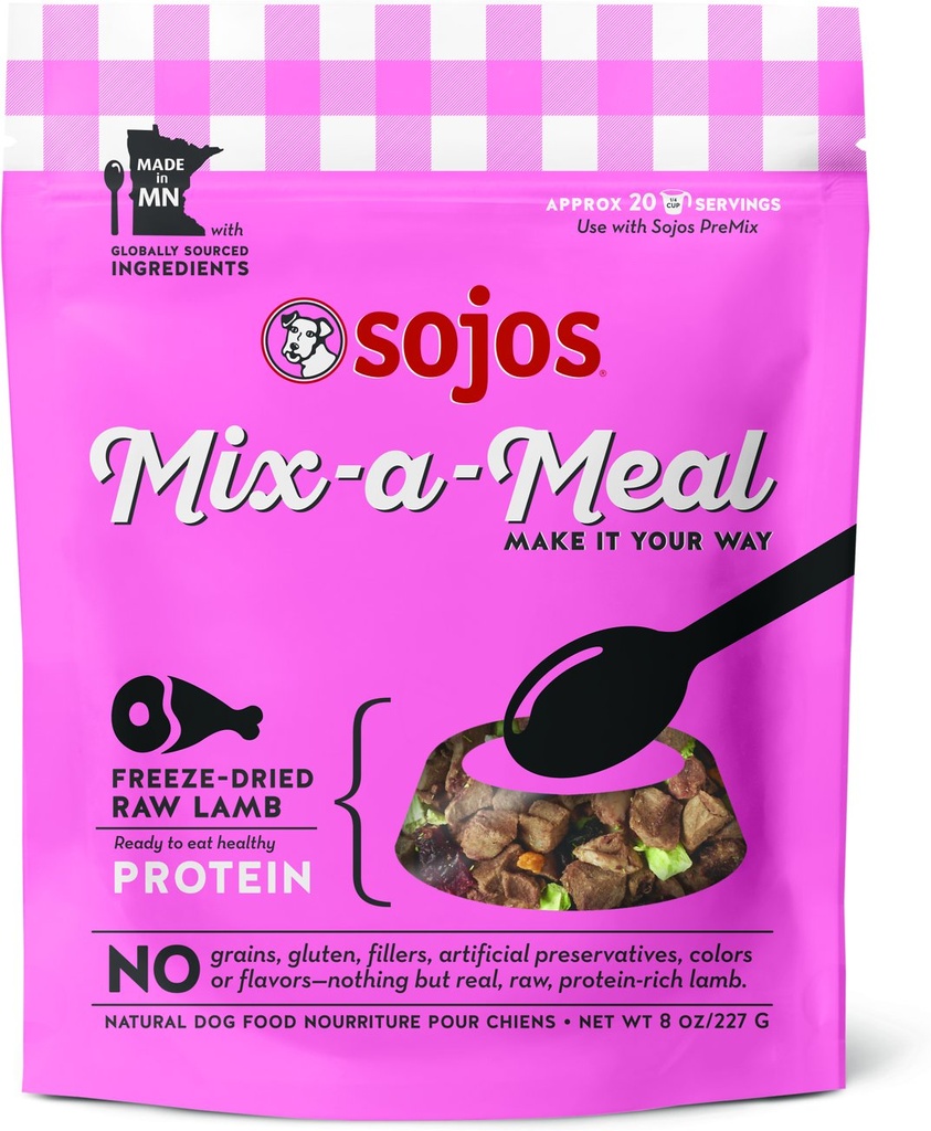 SOJOS Mix-A-Meal Lamb Grain-Free Freeze-Dried Raw Dog Food Topper,227g