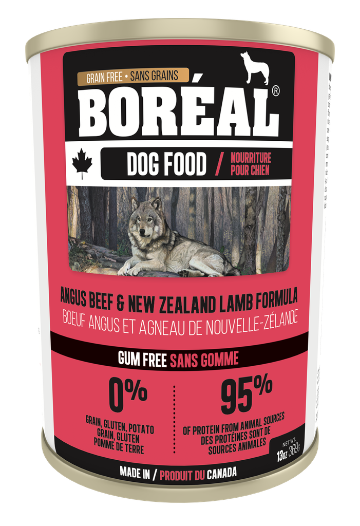 BOREAL CANADIAN ANGUS BEEF AND NZ LAMB FORMULA CASE OF 12 WET CANNED DOG FOOD 369G