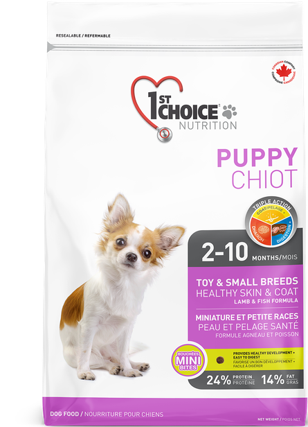 1ST CHOICE Healthy Skin &amp; Coat, Lamb and Fish Formula Toy and Small Breeds Puppy Dry Dog Food 2.72kg