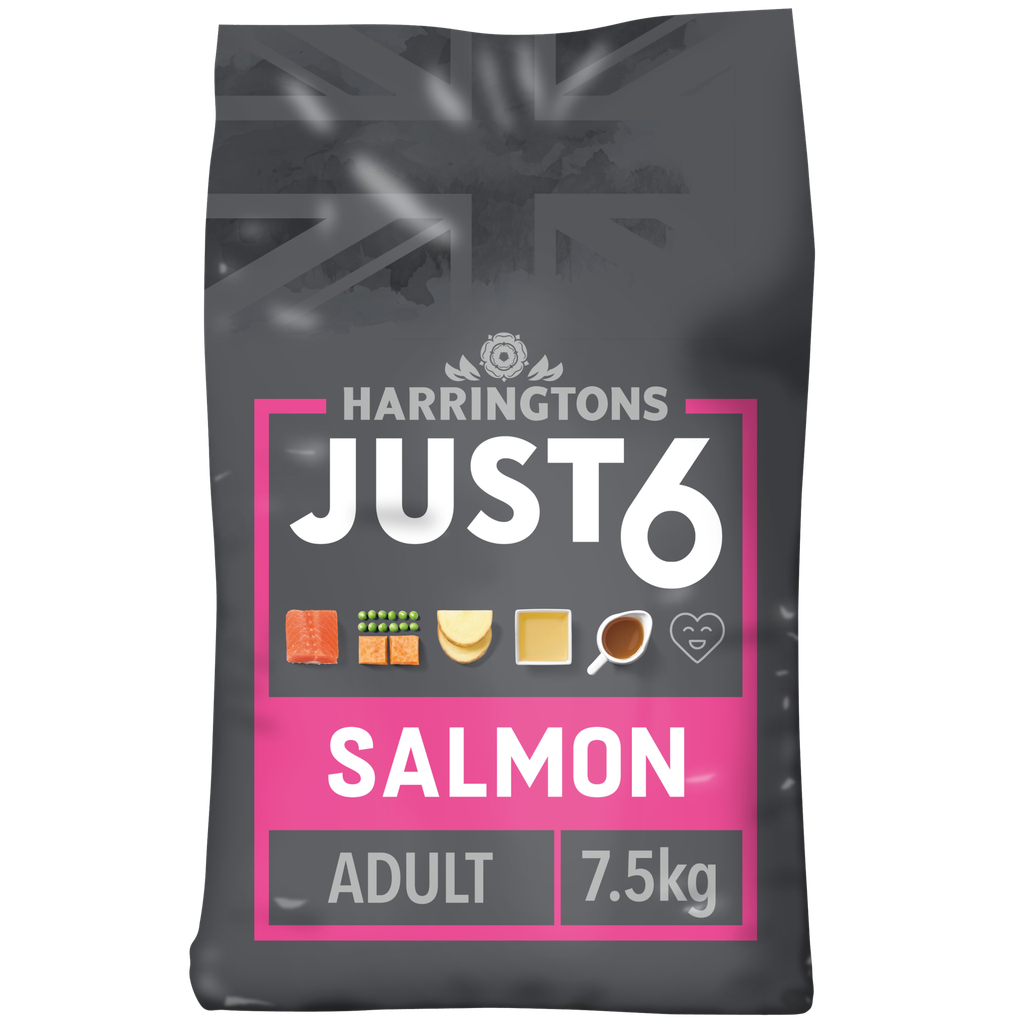 HARRINGTONS JUST 6 SLOW BAKED COMPLETE GRAIN FREE SALMON &amp; VEGETABLE DRY DOG FOOD 7.5KG