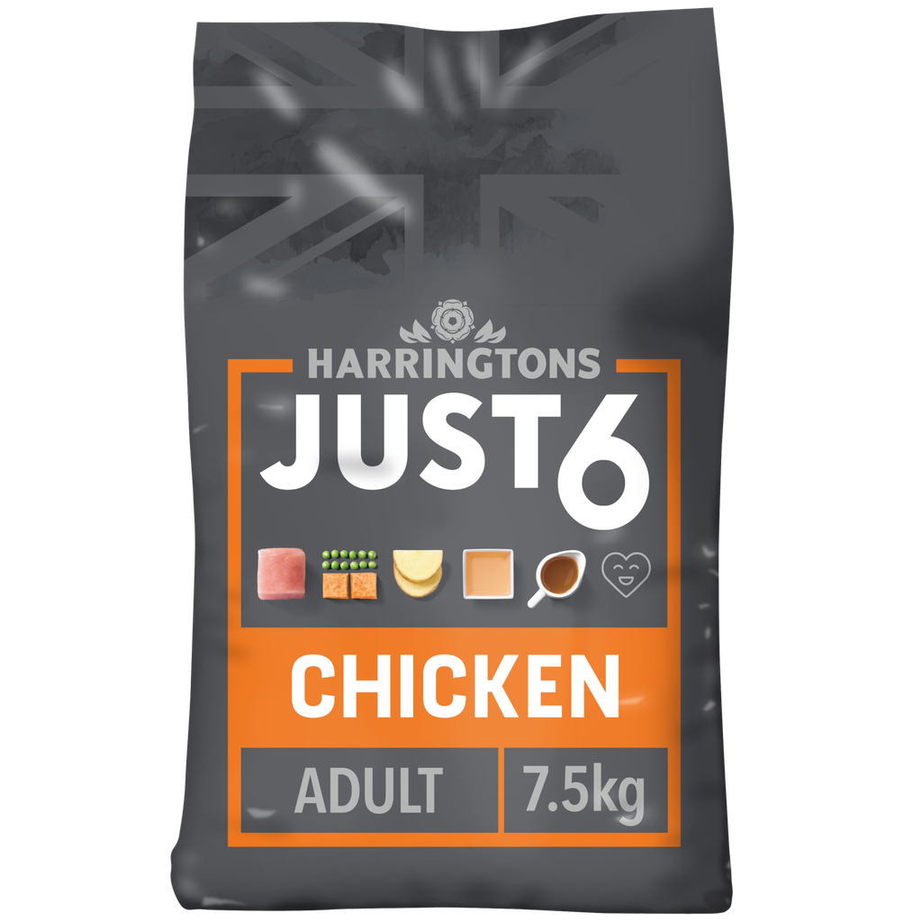 HARRINGTONS JUST 6 SLOW BAKED COMPLETE GRAIN FREE CHICKEN &amp; VEGETABLE DRY DOG FOOD 7.5KG