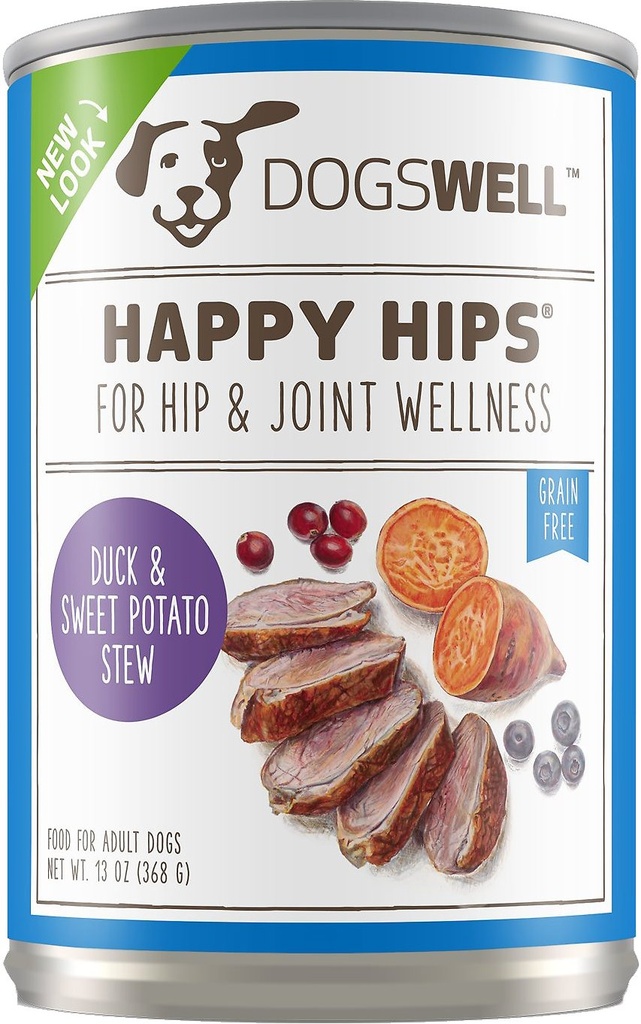 DOGSWELL Happy Hips Duck &amp; Sweet Potato Stew Recipe Grain-Free Canned Dog Food 368g