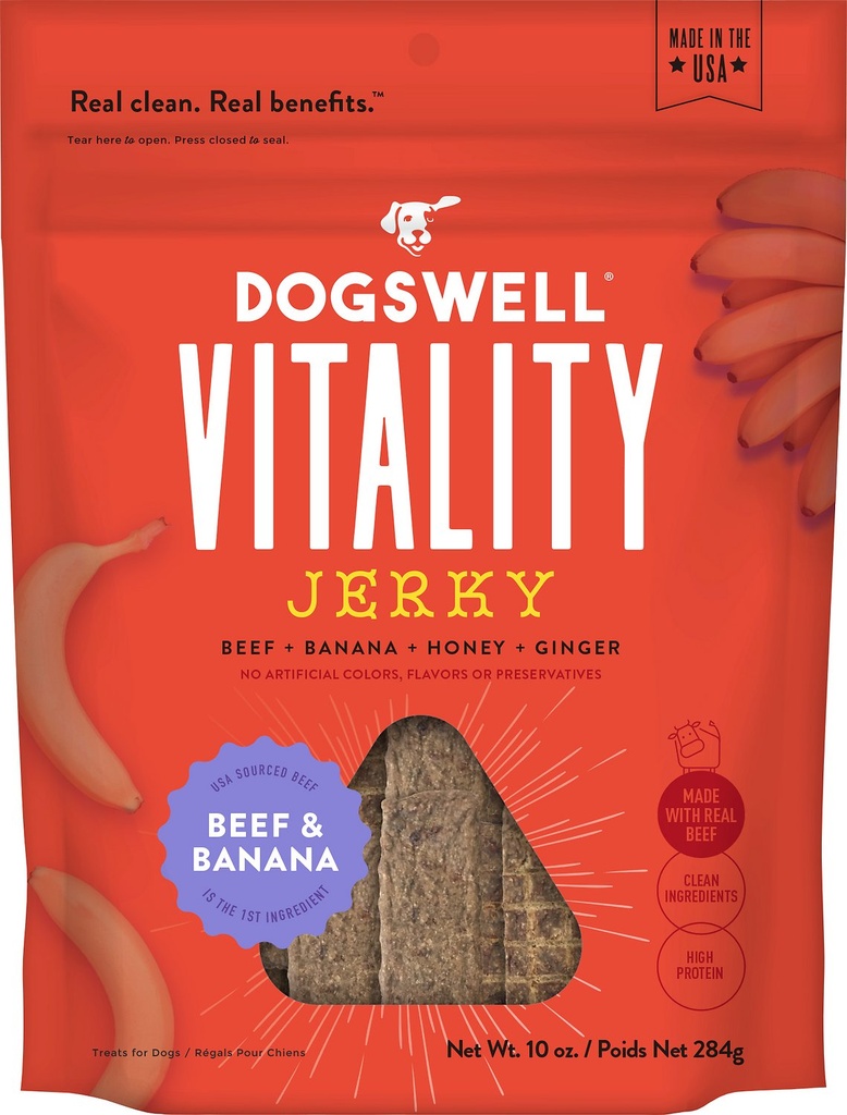 DOGSWELL Vitality Beef &amp; Banana Jerky Dog Treats 284g