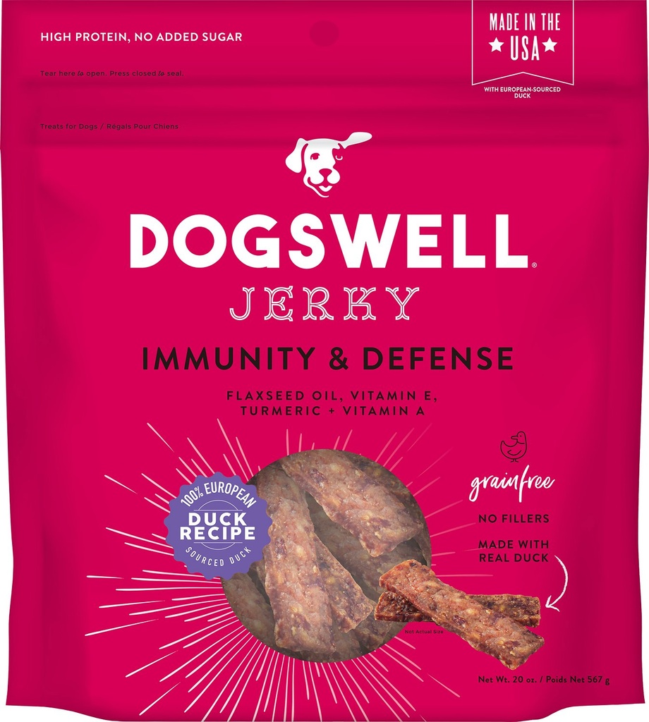 DOGSWELL Jerky Immunity &amp; Defense Duck Recipe Grain-Free Dog Treats 567g