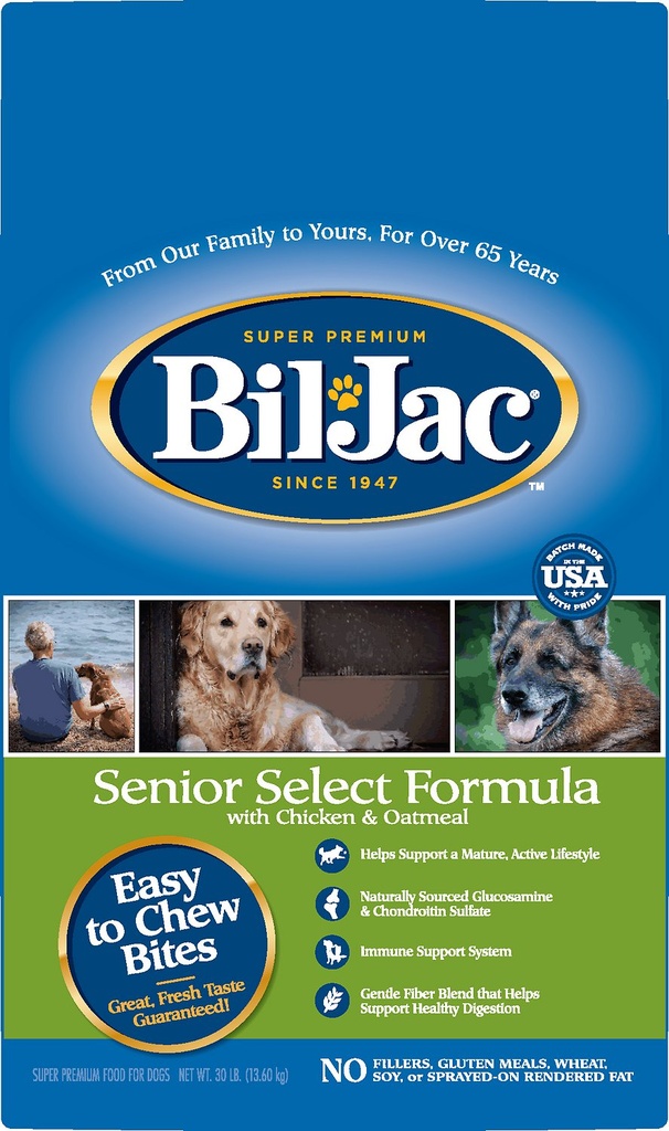 BIL-JAC Senior Select Chicken &amp; Oatmeal Recipe Dry Dog Food 13.6kg