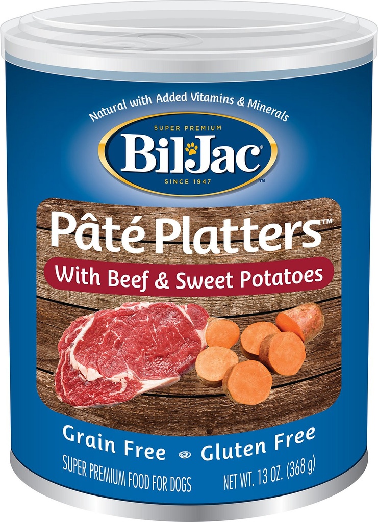 BIL-JAC Pate Platters with Beef &amp; Sweet Potatoes Case of 12 Wet Canned Dog Food, 368g