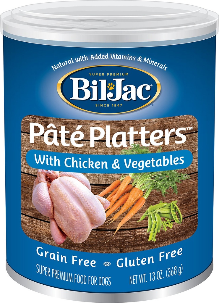 BIL-JAC Pate Platters Grain-Free with Chicken &amp; Vegetables Case of 12 Wet Canned Dog Food, 368g