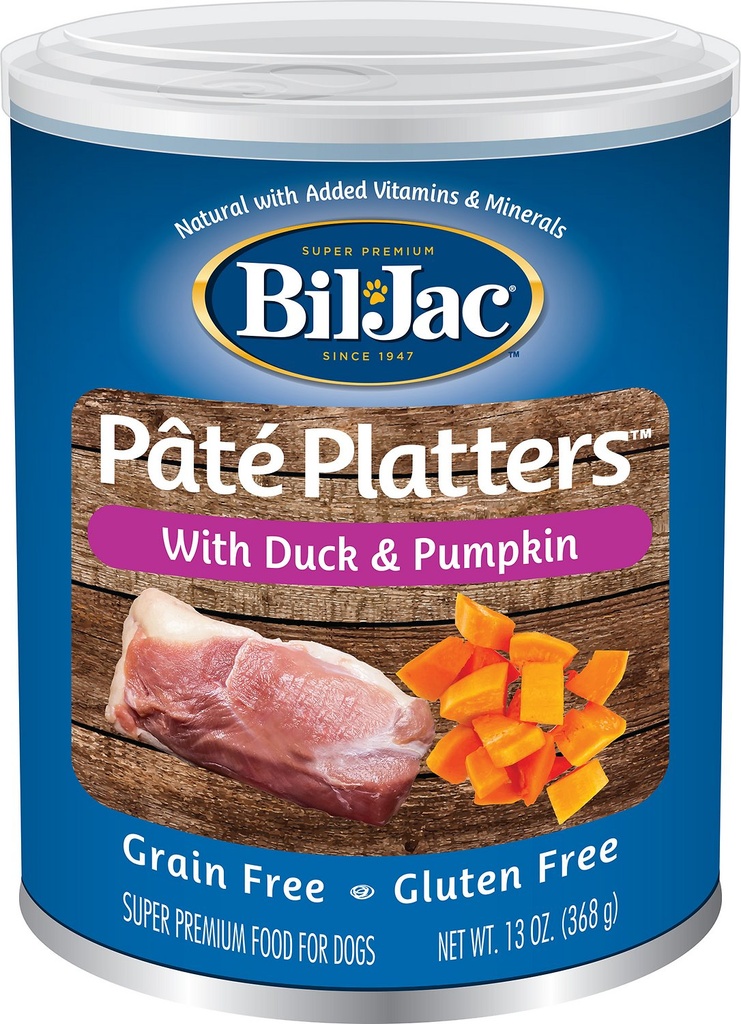 BIL-JAC Pate Platters Grain-Free with Duck &amp; Pumpkin Case of 12 Wet Canned Dog Food, 368g