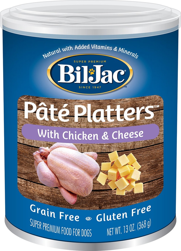 BIL-JAC Pate Platters Grain-Free with Chicken &amp; Cheese Case of 12 Wet Canned Dog Food, 368g