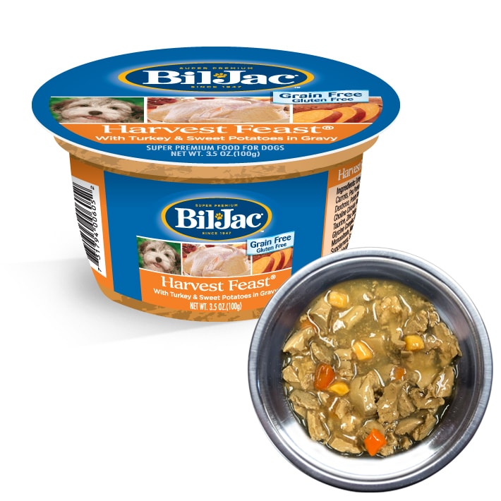 BIL-JAC Harvest Feast with Turkey &amp; Sweet Potatoes in Gravy Grain Free Case of 12 Wet Dog Food 100g