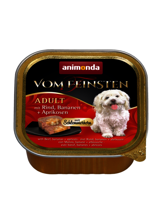 ANIMONDA VOM FEINSTIEN GOURMET CENTRE WITH BEEF, BANANAS + APRICOTS ADULT CASE OF 6 WET DOG FOOD 150G