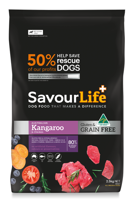 SAVOURLIFE Grain Free, Kangaroo &amp; Chicken Recipe Adult Dry Dog Food 2.5kg