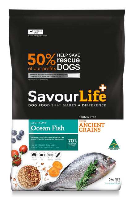 SAVOURLIFE Ancient Grains and Ocean Fish Recipe Adult Dry Dog Food 3kg