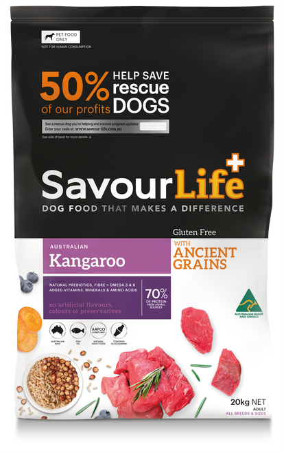 SAVOURLIFE Ancient Grain Kangaroo Recipe Adult Dry Dog Food 20kg