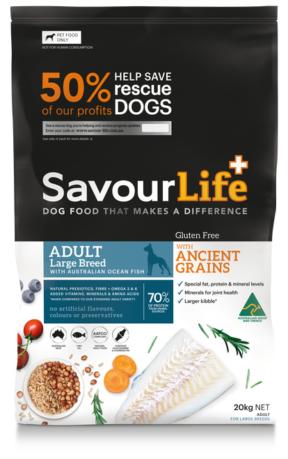 SAVOURLIFE Ancient Grain and Ocean Fish Recipe Adult Large Breed Dry Dog Food 20kg