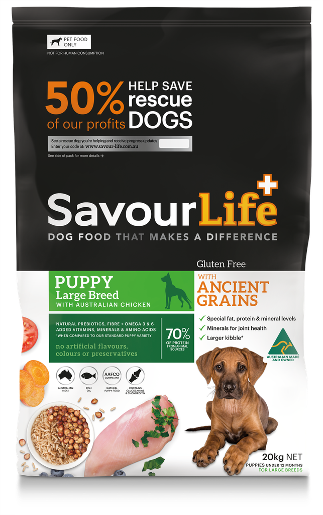 SAVOURLIFE Gluten Free Chicken Ancient Grain Puppy Large Breed Dry Dog Food 20kg