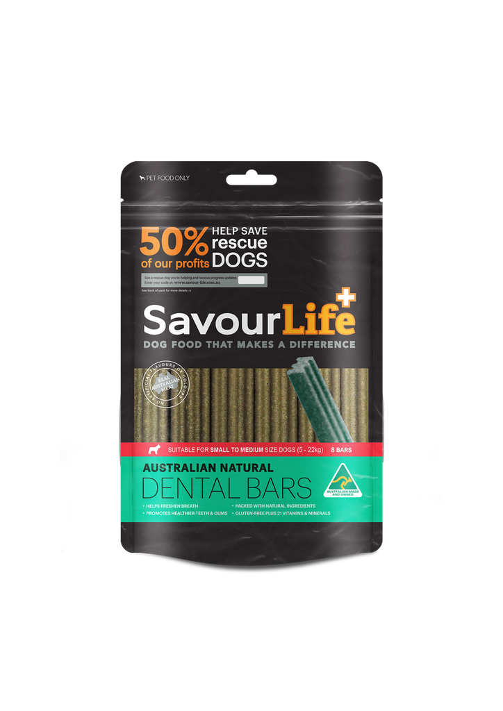 SAVOURLIFE Australian Natural Dental Bars 8 pack Small/Medium Breed Dog Treats 230g