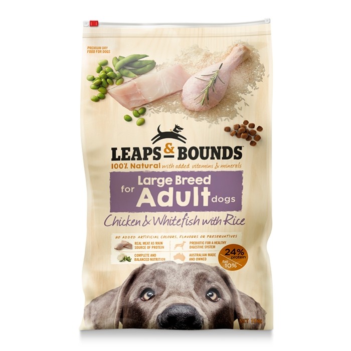 LEAPS AND BOUNDS Large Breed Chicken &amp; White Fish Adult Dry Dog Food 15kg