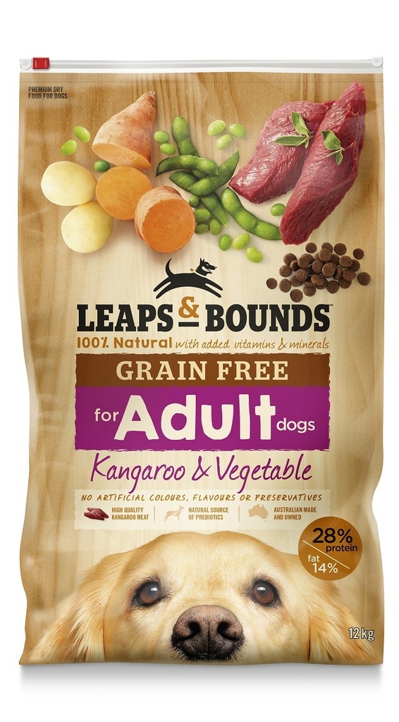 LEAPS AND BOUNDS Grain Free Kangaroo &amp; Vegetable Adult Dry Dog Food 12kg