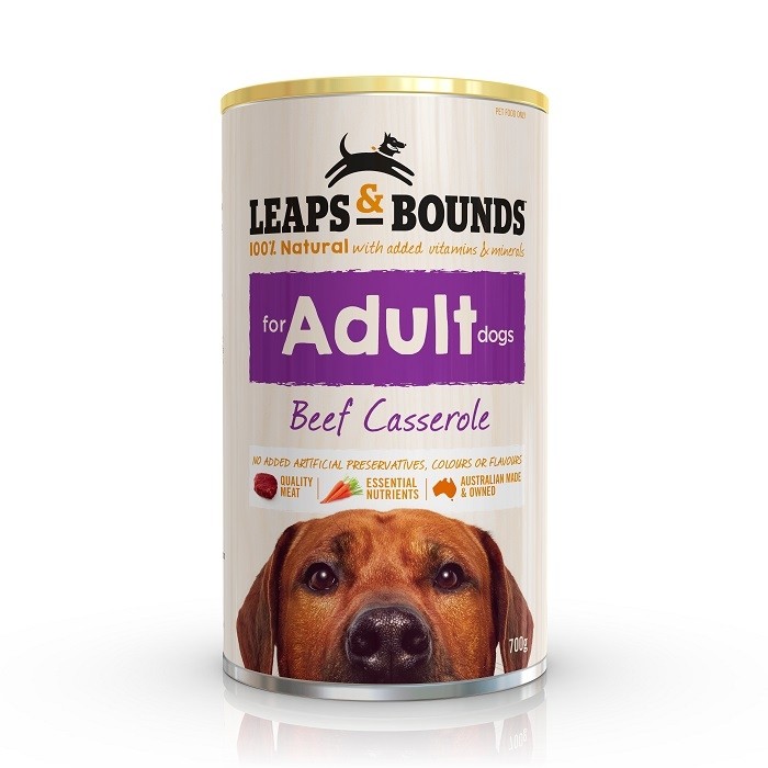 LEAPS AND BOUNDS Beef and Casserole Case of 12 Adult Wet Canned Dog Food 700g