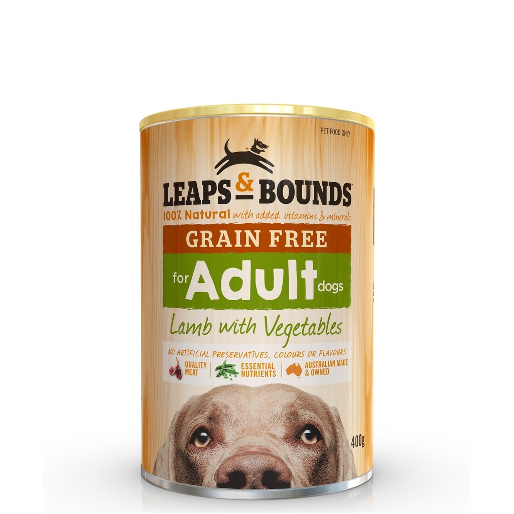 LEAPS AND BOUNDS Grain Free Lamb with Vegetables Case of 12 Adult Wet Canned Dog Food 400g