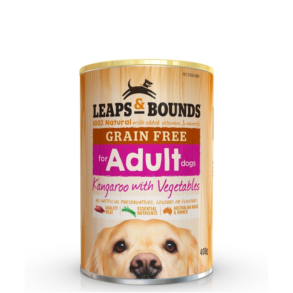 LEAPS AND BOUNDS Grain Free Kangaroo with Vegetables Case of 12 Adult Wet Canned Dog Food 400g