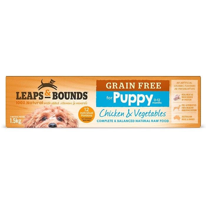LEAPS AND BOUNDS Grain-Free Chicken &amp; Vegetables Frozen Raw Puppy Dog Food 1.5kg