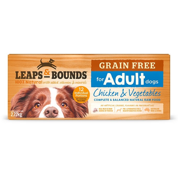 LEAPS AND BOUNDS Grain-Free Chicken &amp; Vegetables Patties Frozen Raw Adult Dog Food 2.72kg