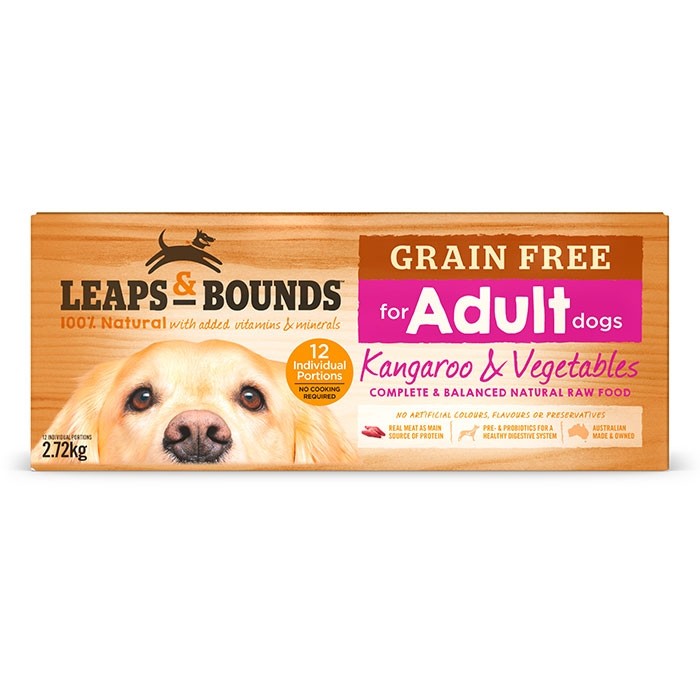 LEAPS AND BOUNDS Grain-Free Kangaroo &amp; Vegetables Patties Frozen Raw Adult Dog Food 2.72kg