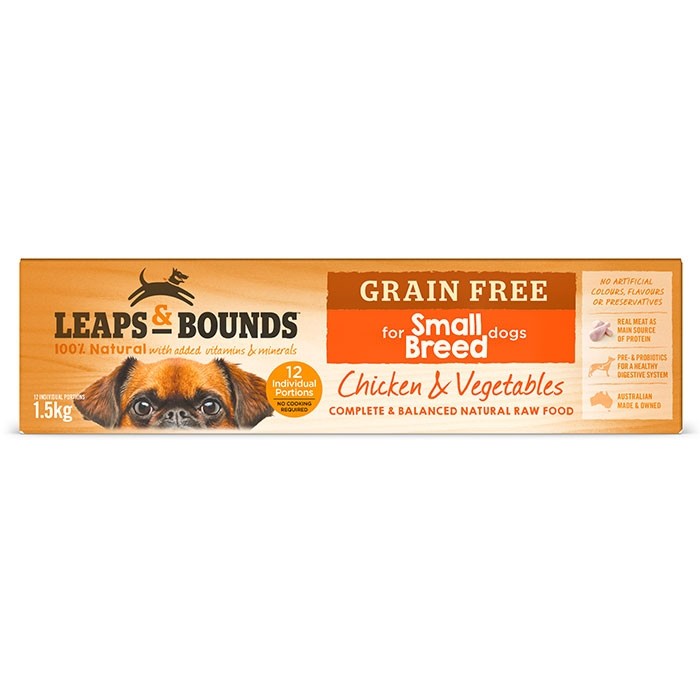 LEAPS AND BOUNDS Grain-Free Chicken &amp; Vegetables Patties Frozen Raw Small Breed Adult Dog Food 1.5kg