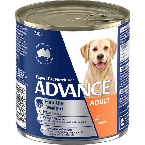 ADVANCE ADULT ALL BREED HEALTHY WEIGHT CHICKEN &amp; RICE CASE OF 12 WET DOG FOOD 700G