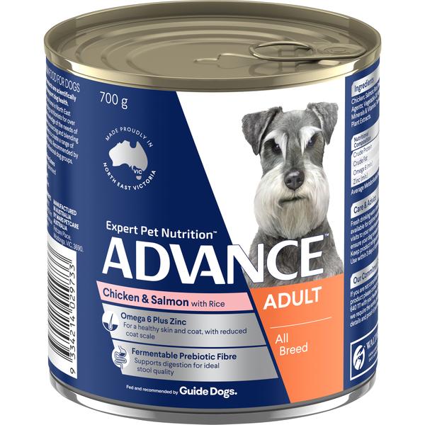 ADVANCE ADULT ALL BREED CHICKEN &amp; SALMON CASE OF 12 WET DOG FOOD 700G