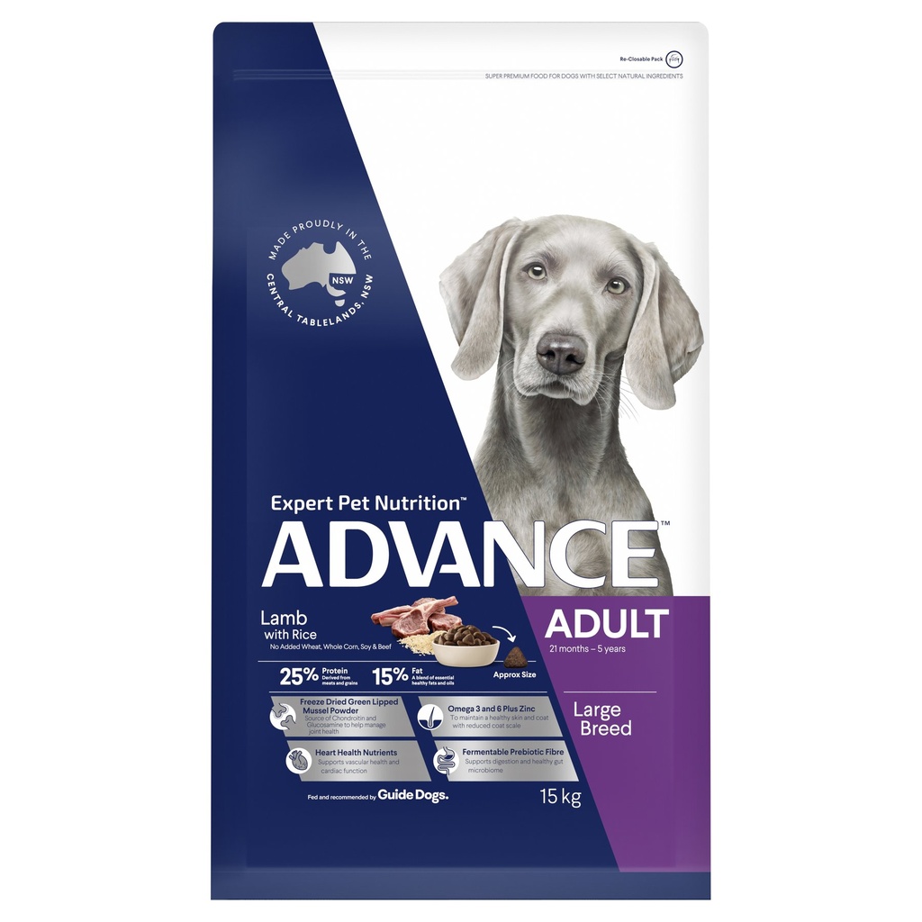 ADVANCE ADULT LARGE BREED LAMB WITH RICE DRY DOG FOOD 15KG