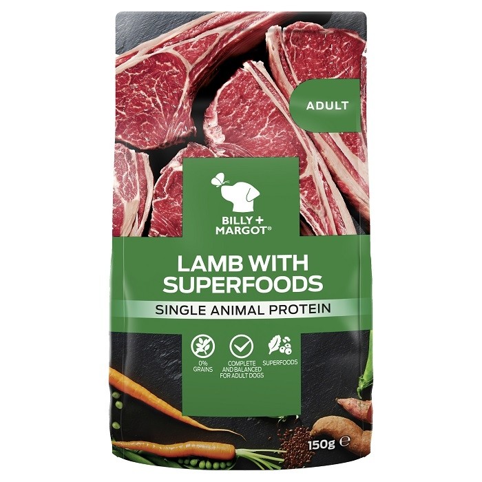 BILLY MARGOT LAMB RECIPE WITH SUPERFOODS ADULT WET DOG FOOD POUCH 15OG