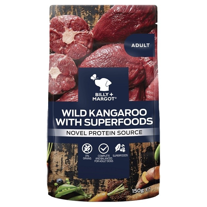 BILLY MARGOT WILD KANGAROO RECIPE WITH SUPERFOODS ADULT CASE OF 12 WET DOG FOOD POUCH 15OG