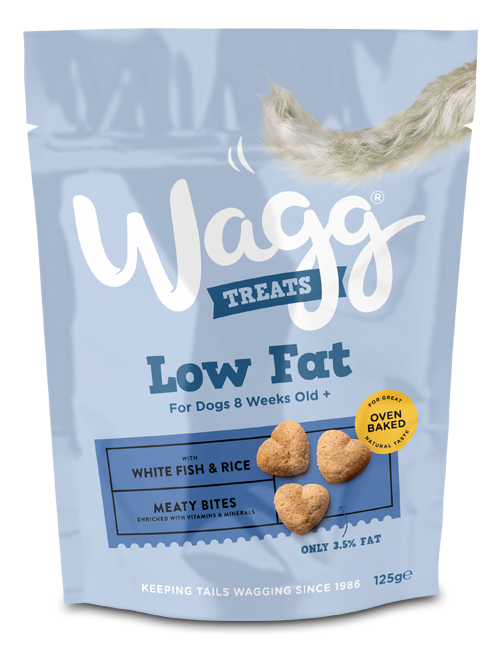 WAGG LOW FAT MEATY BITES WITH FISH AND RICE OVEN BAKED DOD TREATS 125G