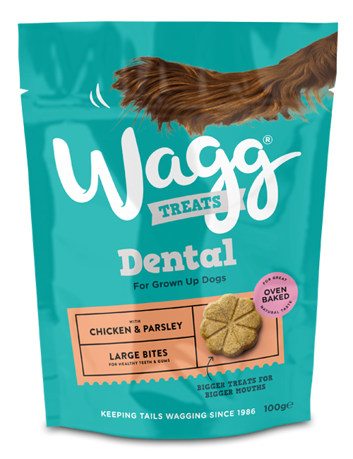 WAGG DENTAL LARGE BITES WITH CHICKEN &amp; PARSLEY OVEN BAKED DOG TREATS 100G