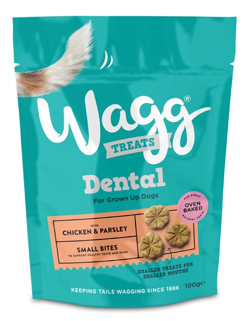 WAGG DENTAL SMALL BITES WITH CHICKEN &amp; PARSLEY OVEN BAKED DOG TREATS 100G