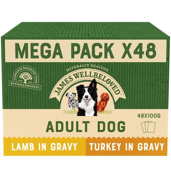JAMES WELLBELOVED ADULT VARIETY PACK LAMB &amp; TURKEY POUCH OF 48 WET DOG FOOD 100g