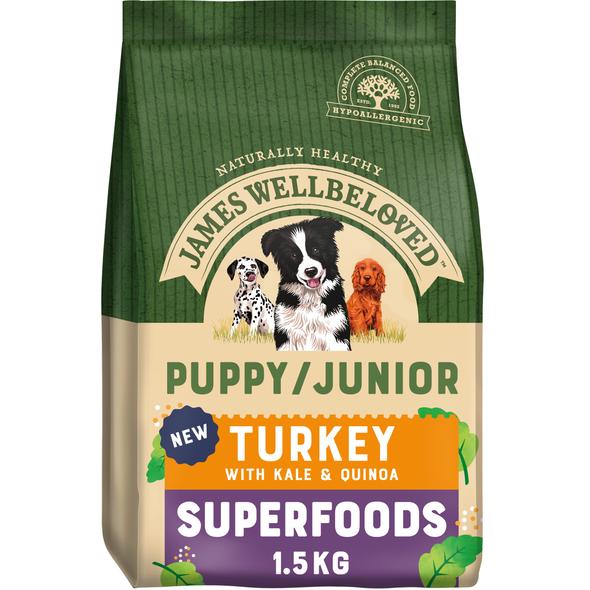 JAMES WELLBELOVED PUPPY/JUNIOR TURKEY WITH KALE &amp; QUINOA DRY DOG SUPERFOODS 6kg