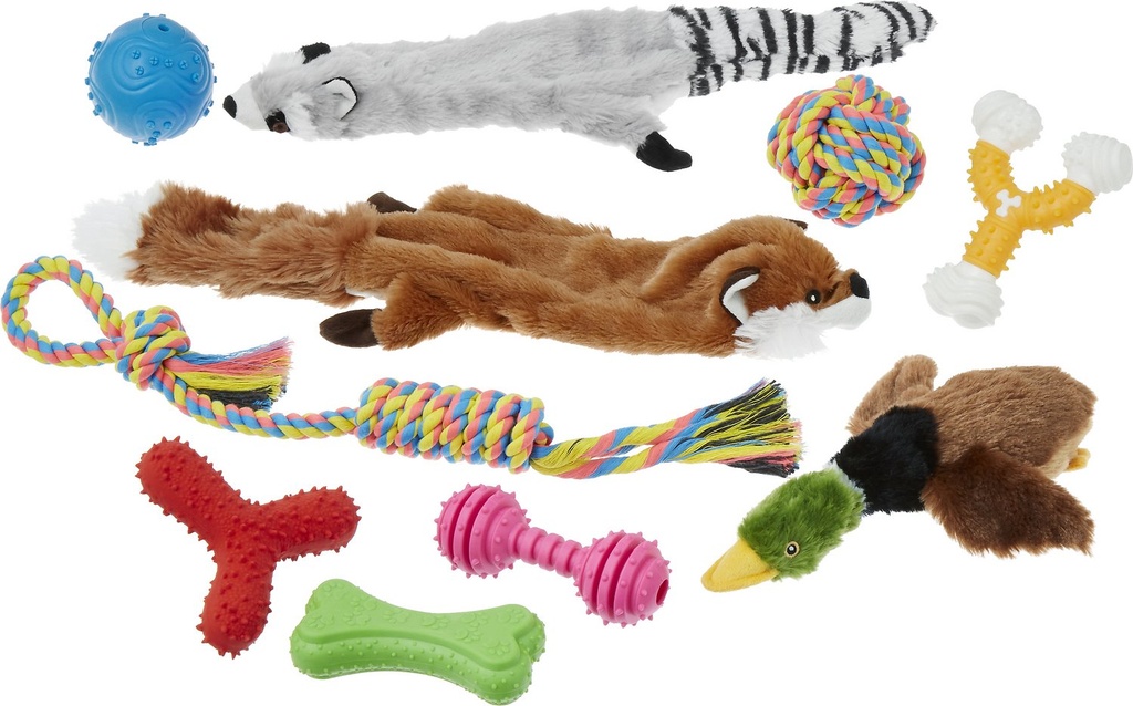 Frisco Forest Friends Plush, Rope &amp; TPR Variety Pack of 10 Dog Toy