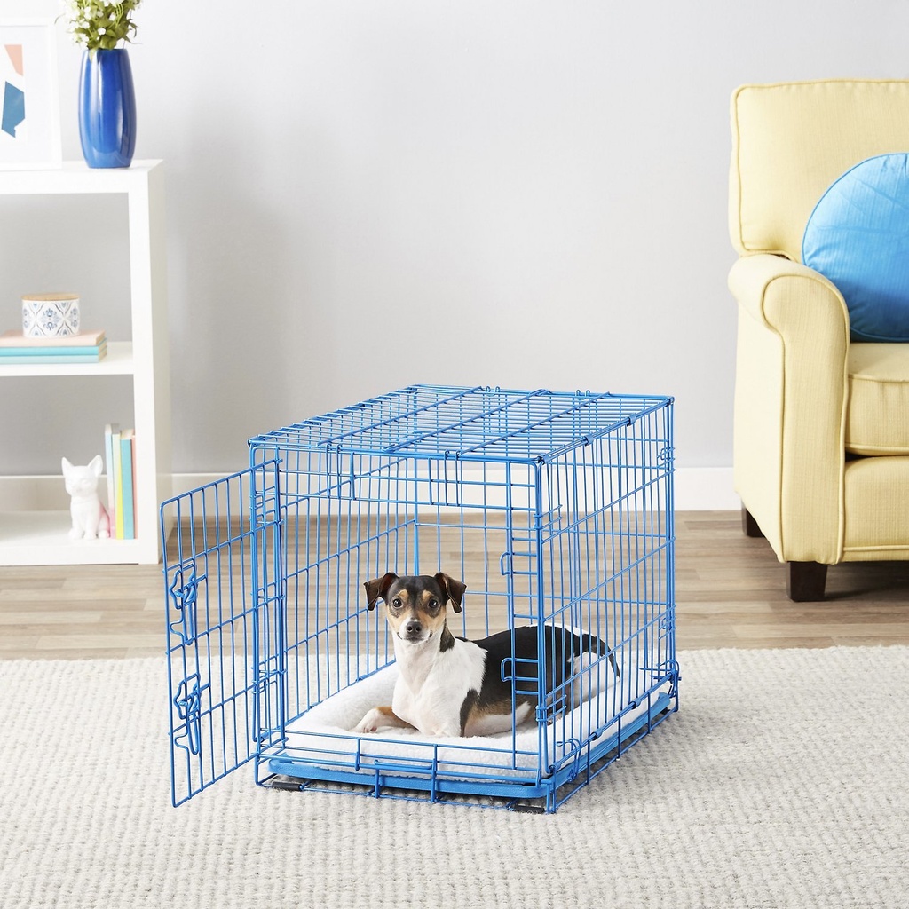 Frisco Fold &amp; Carry Single Door Collapsible Wire Dog Crate, Blue, 24 inch