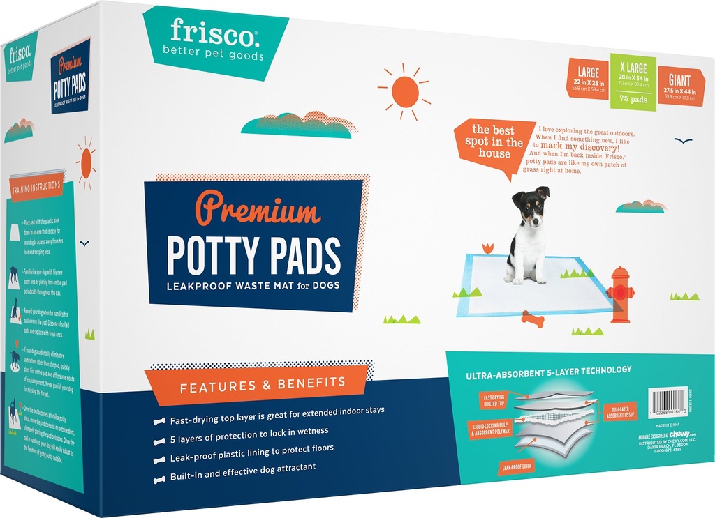 Frisco Unscented 75 Count Extra Large Dog Training &amp; Potty Pads, 28 x 34-in